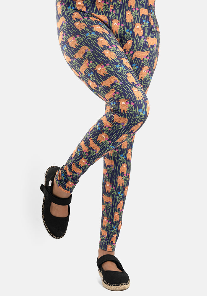 Second angle of Rene Highland Cow Print Popsy Leggings