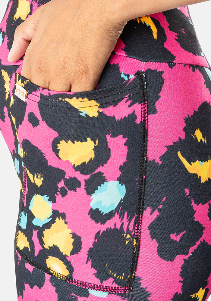 Fourth angle of Rene Pink Animal Print Popsy Leggings