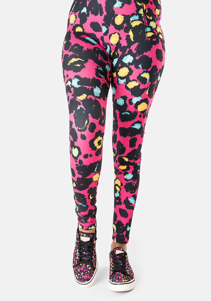 Front view of Rene Pink Animal Print Popsy Leggings