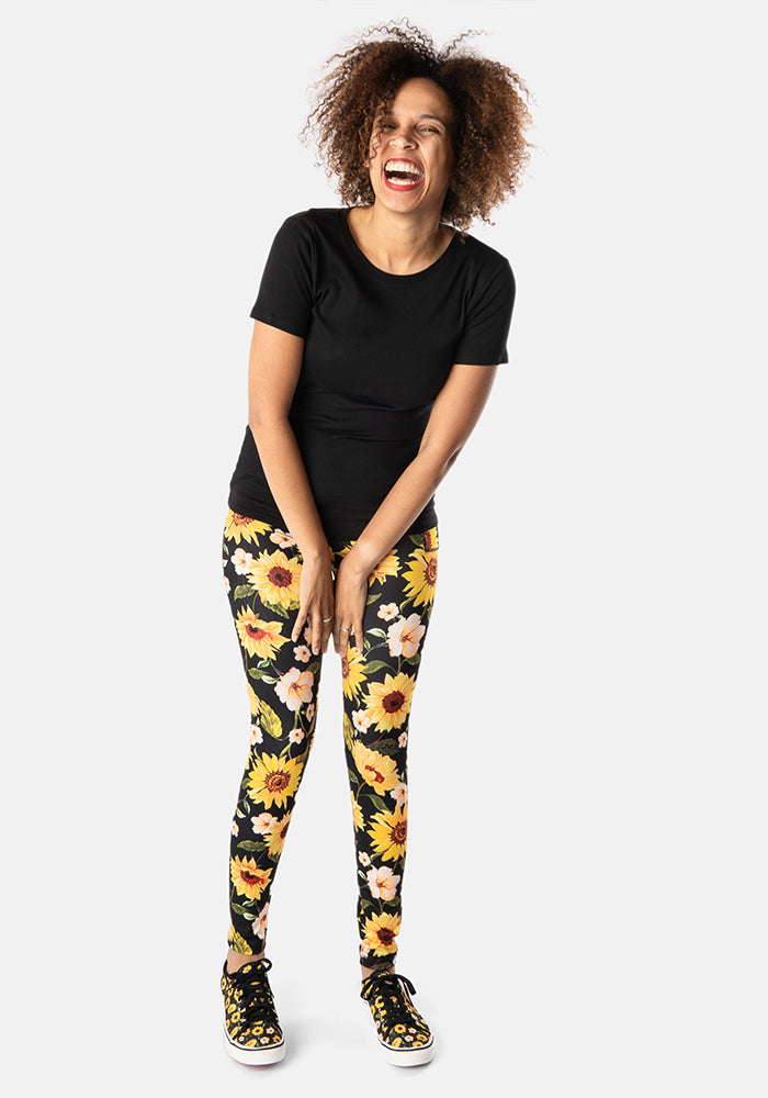 Ninth angle of Rene Sunflower Print Popsy Leggings