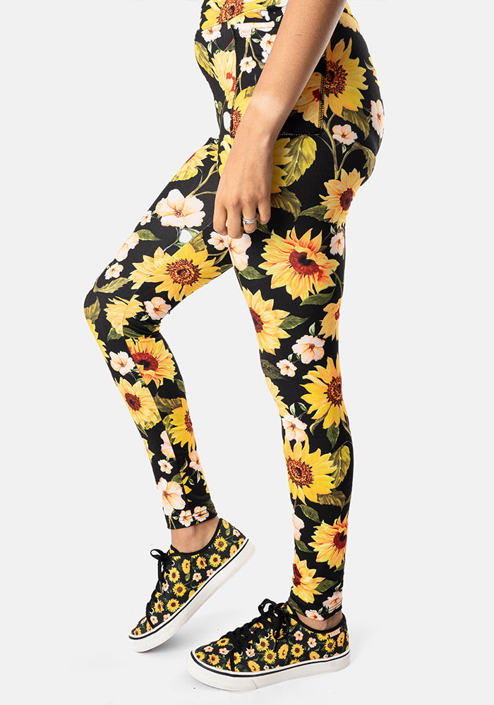 Seventh angle of Rene Sunflower Print Popsy Leggings