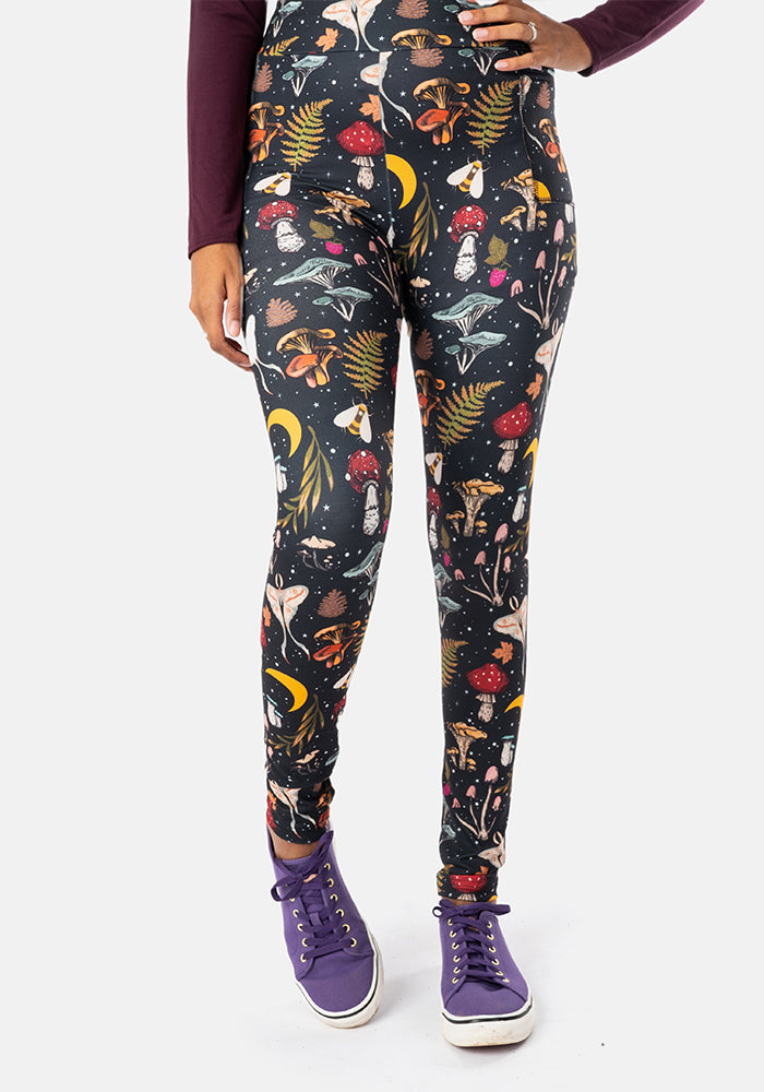 Second angle of Rene Woodland Mushroom Print Popsy Leggings