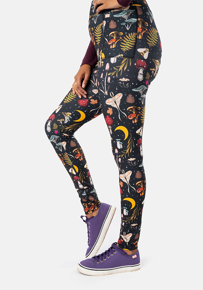 Front view of Rene Woodland Mushroom Print Popsy Leggings