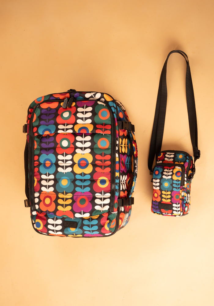 Third angle of Retro Flower Print Cabin Bag, lightweight Cabin Bag with Retro Flower Print.