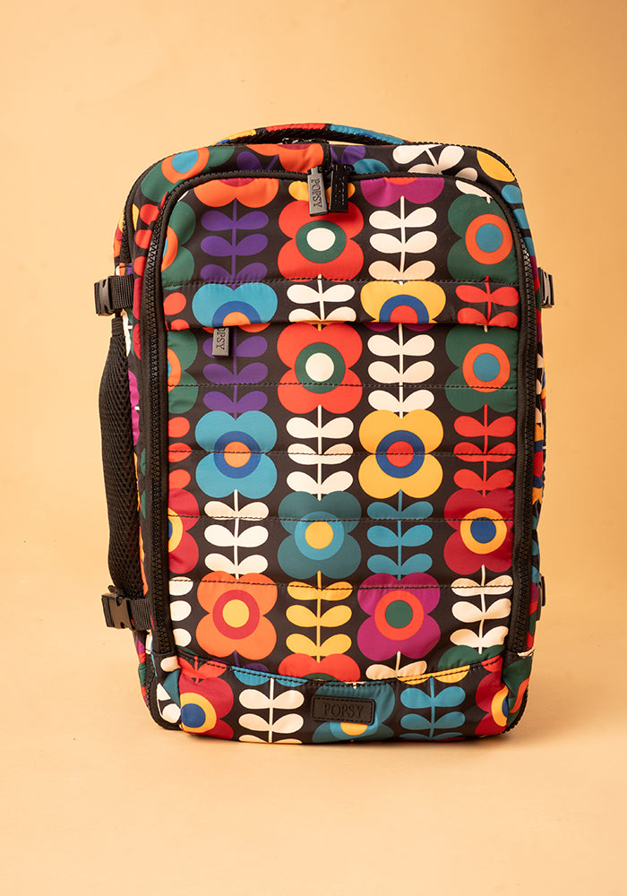 Front view of Retro Flower Print Cabin Bag, lightweight Cabin Bag with Retro Flower Print.