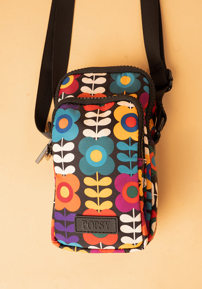Third angle of Retro Flower Print Phone Pocket Bag, phone Pocket Bag with Retro Flower Pattern.