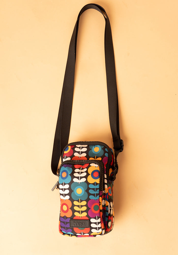 Second angle of Retro Flower Print Phone Pocket Bag, phone Pocket Bag with Retro Flower Pattern.