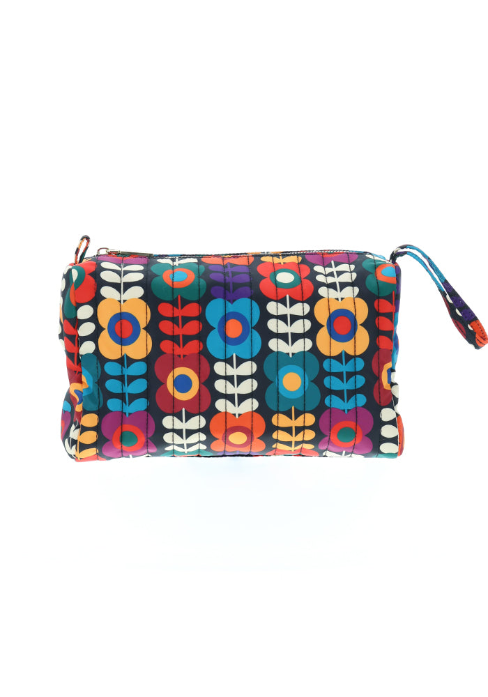 Retro Flower Print Quilted Makeup Bag