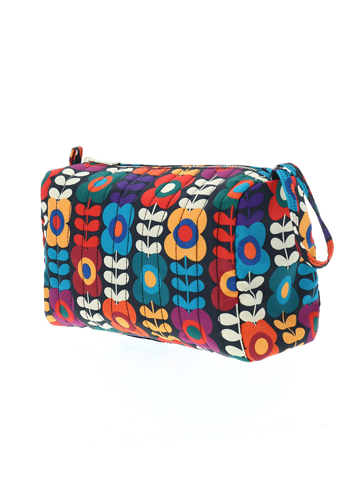 Retro Flower Print Quilted Makeup Bag