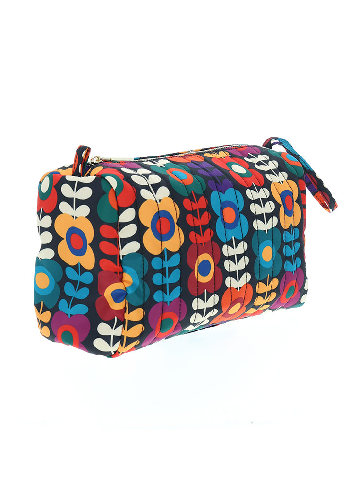 Retro Flower Print Quilted Makeup Bag
