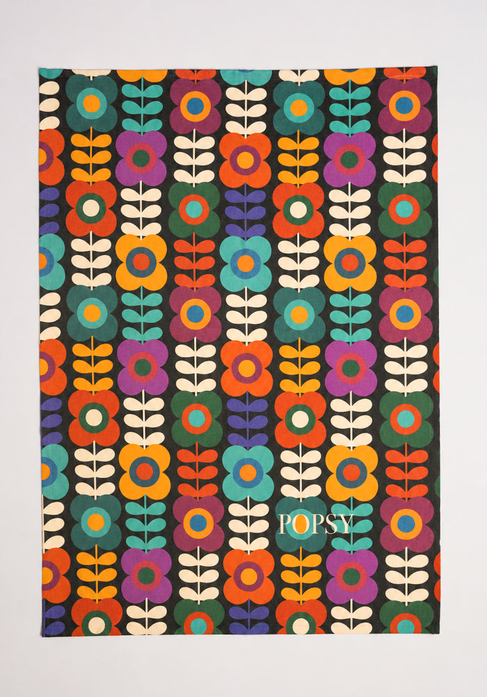 Retro Flower Print Tea Towel