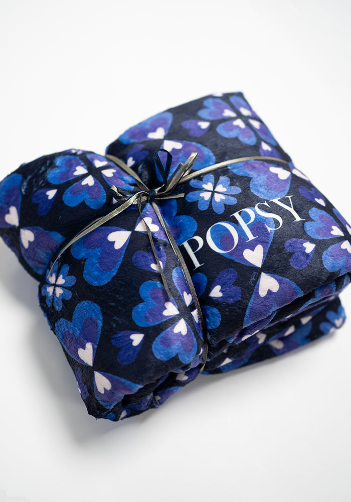Front view of Retro Painted Hearts Print Pop-under Plush Blanket