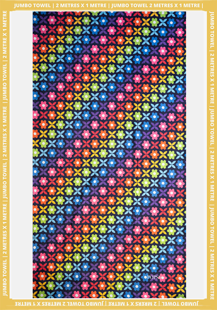 Front view of Retro Rainbow Print Jumbo Bath Sheet