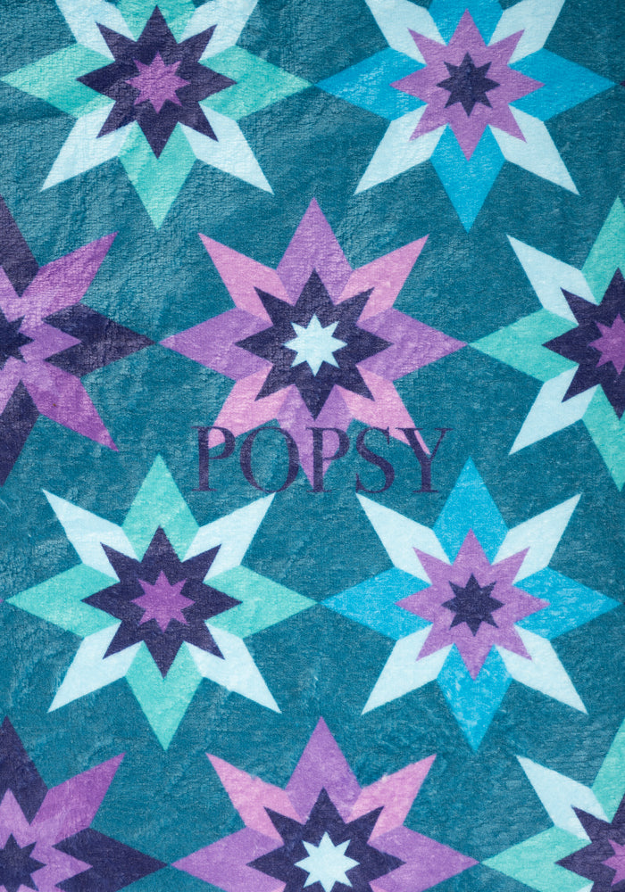 Second angle of Retro Stars Print Pop-under Plush Blanket