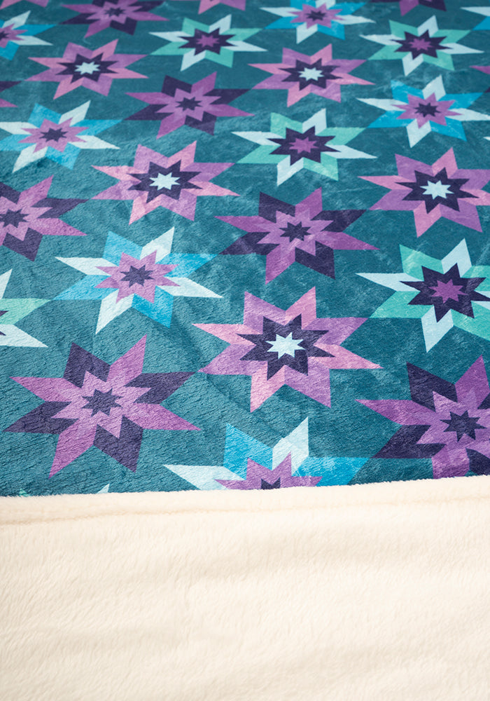Third angle of Retro Stars Print Pop-under Plush Blanket