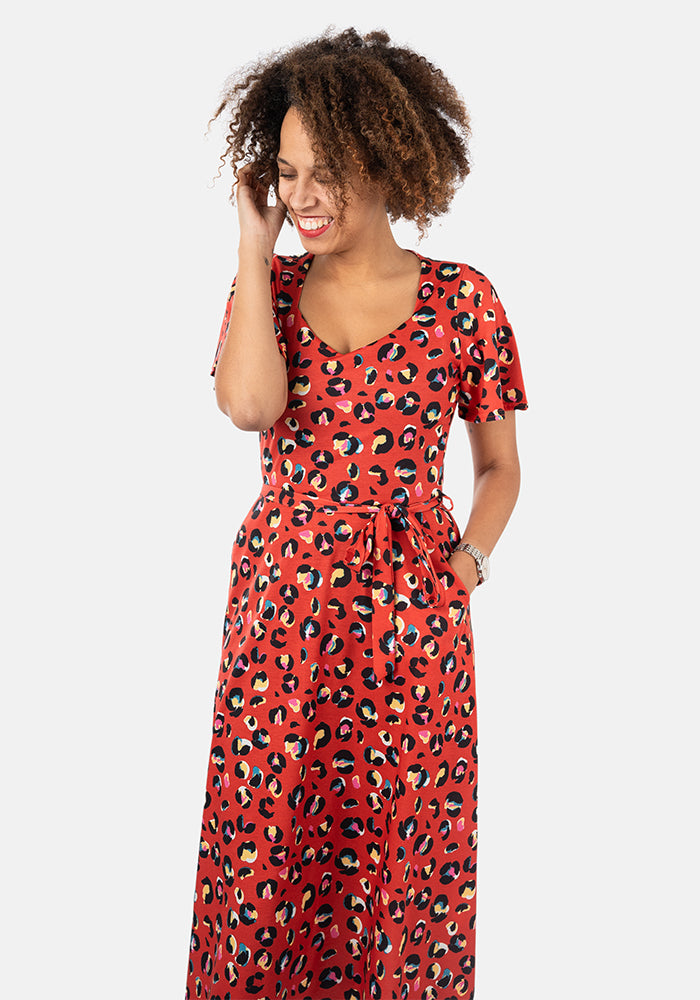 Retta Orange Animal Print Midi Dress