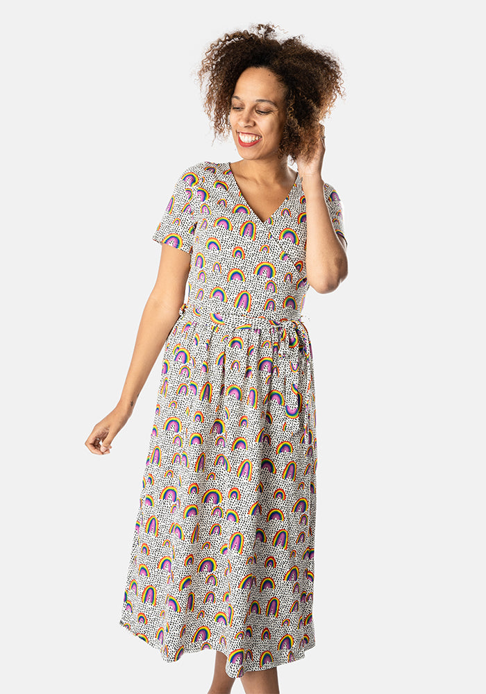 Revel Summer Rainbow Print Cotton Midi Dress