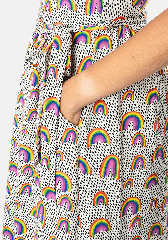 Revel Summer Rainbow Print Cotton Midi Dress