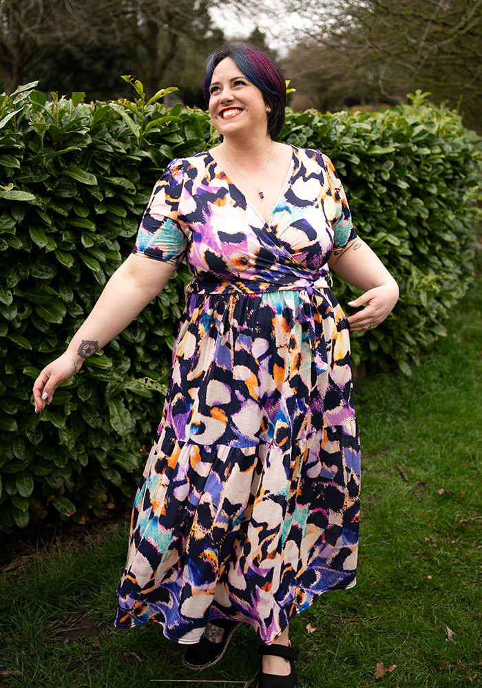 Reverie Abstract Butterfly Wing Print Tiered Midaxi Dress