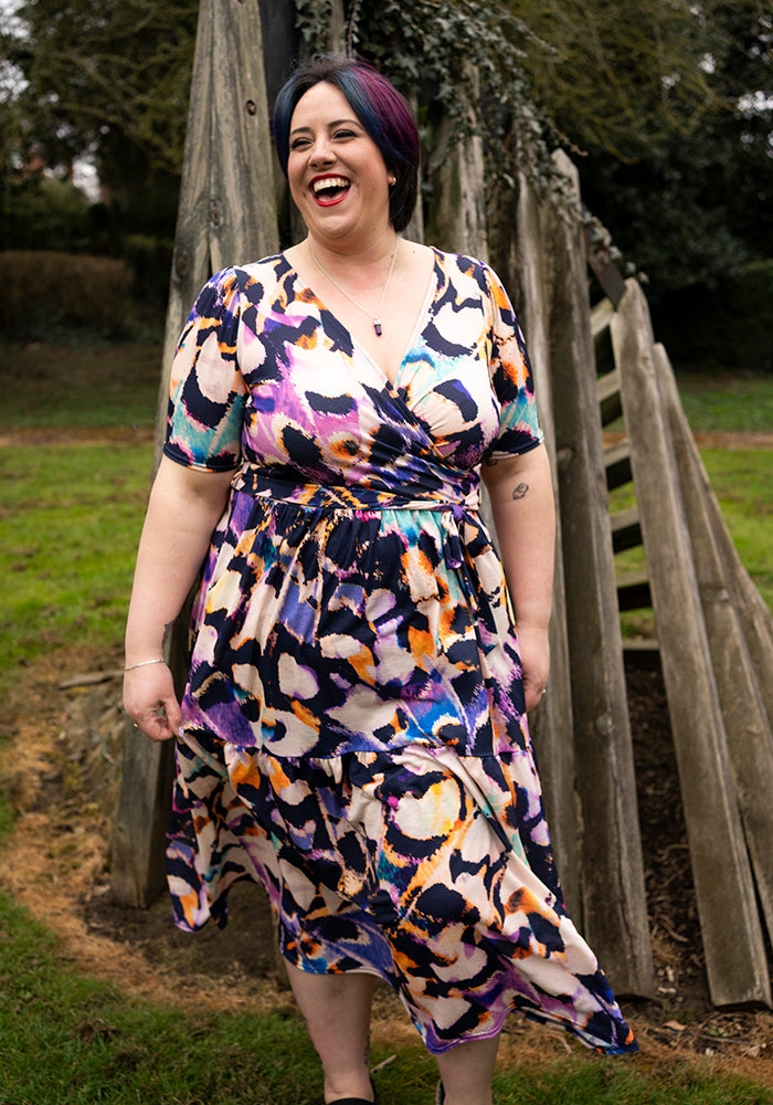 Reverie Abstract Butterfly Wing Print Tiered Midaxi Dress