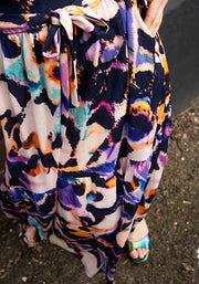 Reverie Abstract Butterfly Wing Print Tiered Midaxi Dress