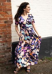 Reverie Abstract Butterfly Wing Print Tiered Midaxi Dress