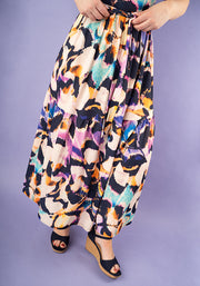 Reverie Abstract Butterfly Wing Print Tiered Midaxi Dress