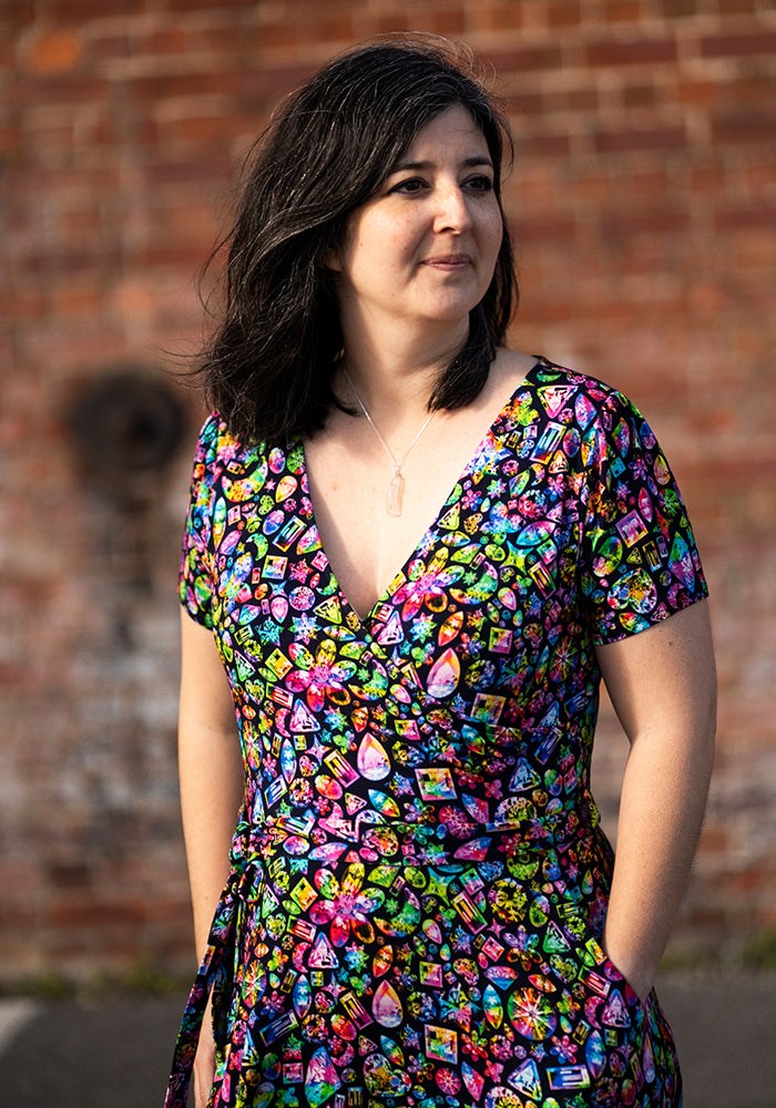 Eleventh angle of Reya Rainbow Jewels Print Viscose Midi Dress