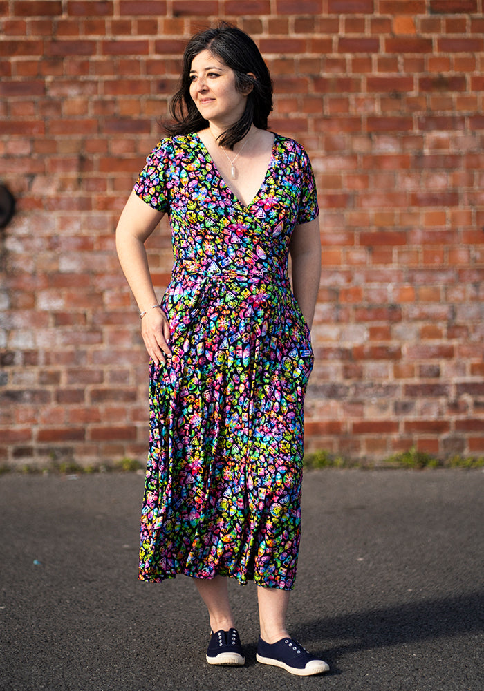 Reya Rainbow Jewels Print Viscose Midi Dress