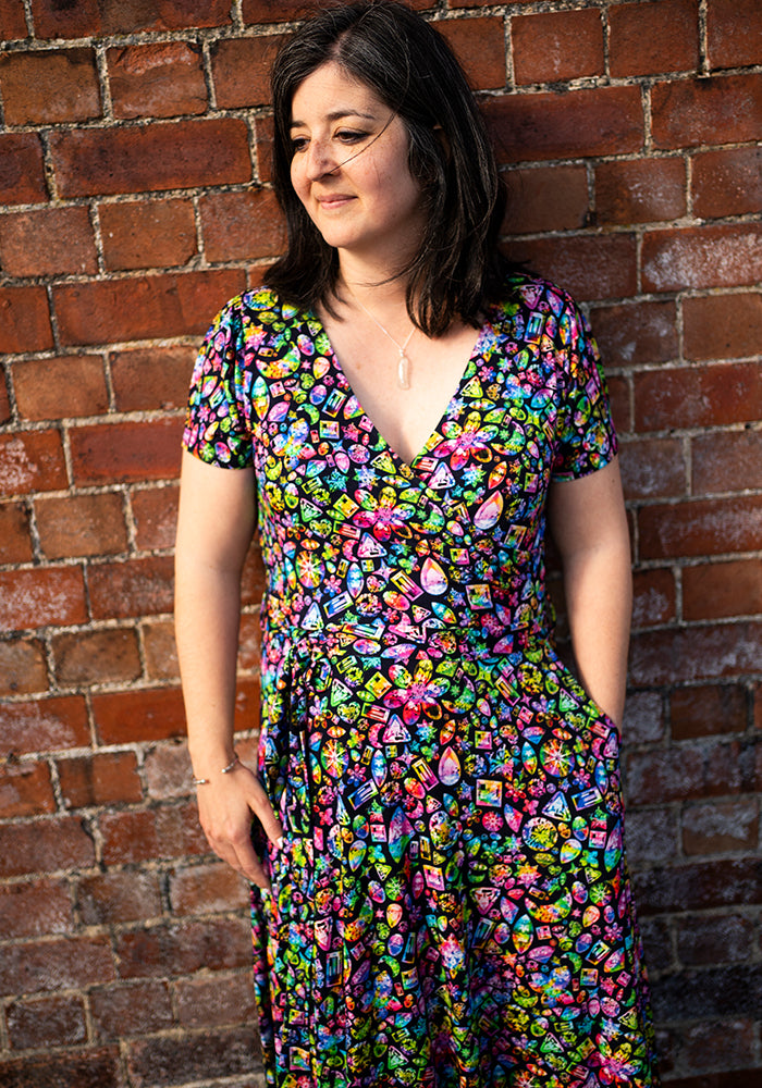 Ninth angle of Reya Rainbow Jewels Print Viscose Midi Dress