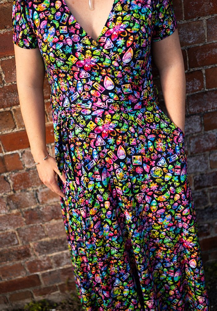 Sixth angle of Reya Rainbow Jewels Print Viscose Midi Dress
