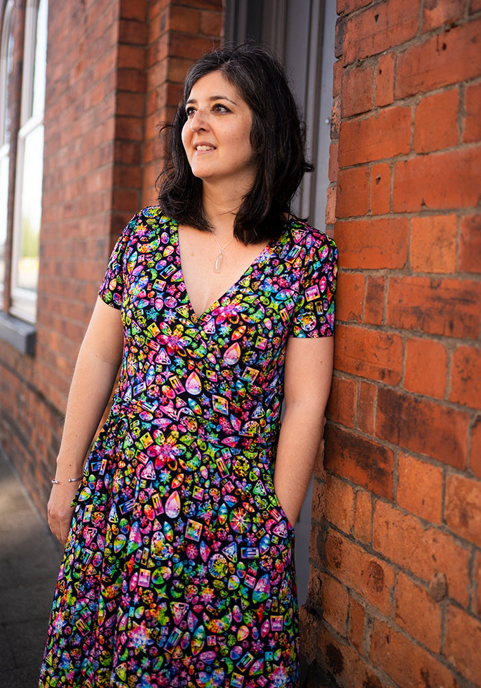 Fifth angle of Reya Rainbow Jewels Print Viscose Midi Dress