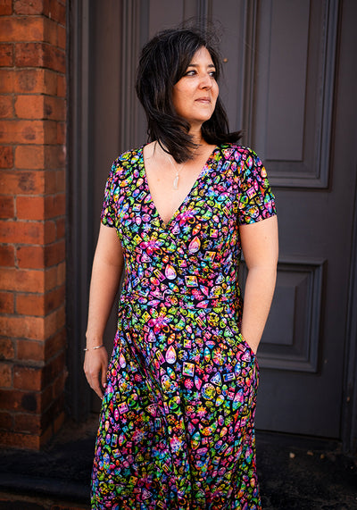 Reya Rainbow Jewels Print Viscose Midi Dress