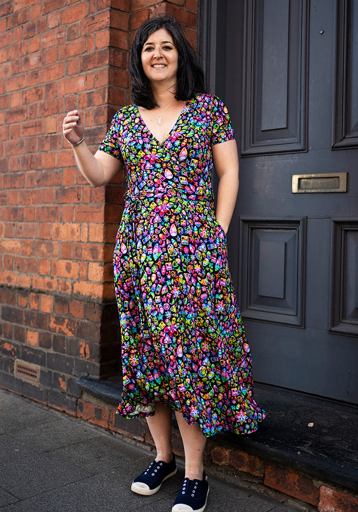 Eighth angle of Reya Rainbow Jewels Print Viscose Midi Dress