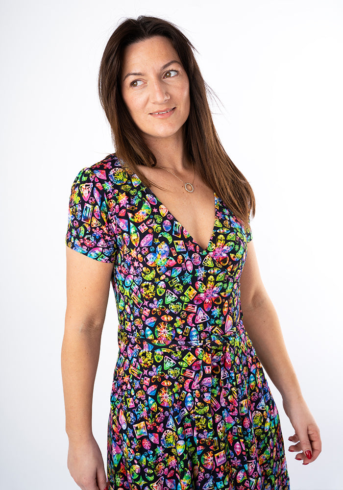 Reya Rainbow Jewels Print Viscose Midi Dress