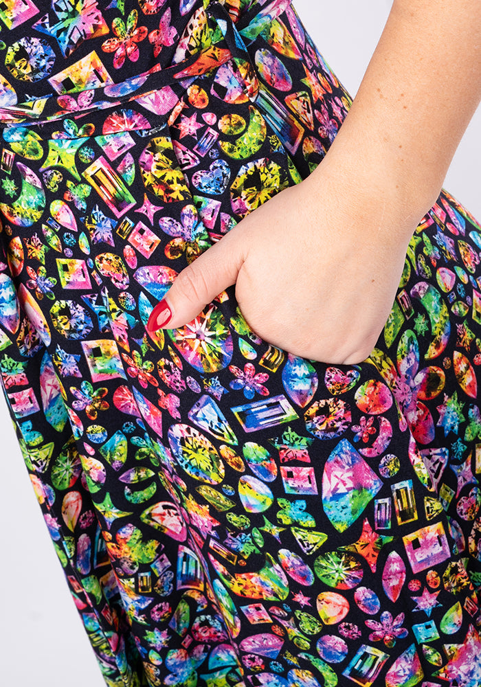 Reya Rainbow Jewels Print Viscose Midi Dress