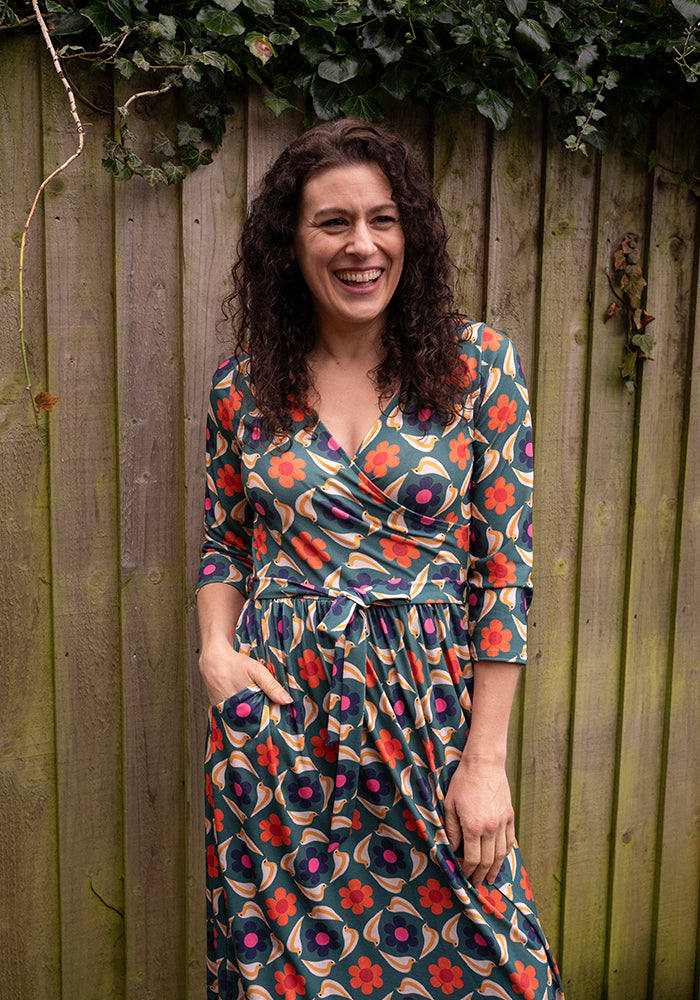 Rhett Retro Bird Print Midi Dress