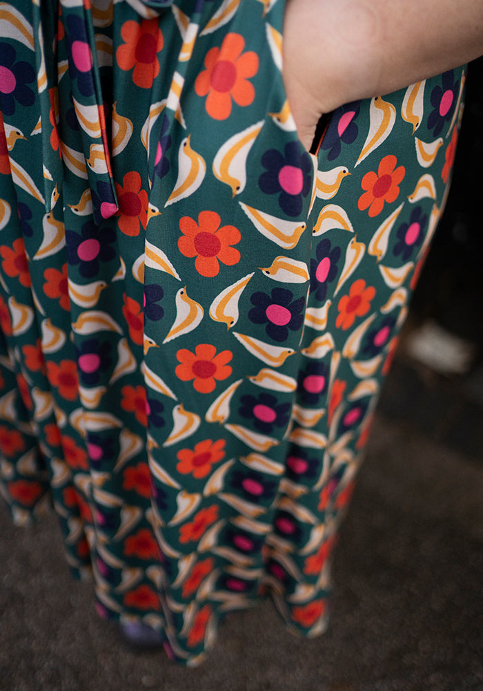 Rhett Retro Bird Print Midi Dress