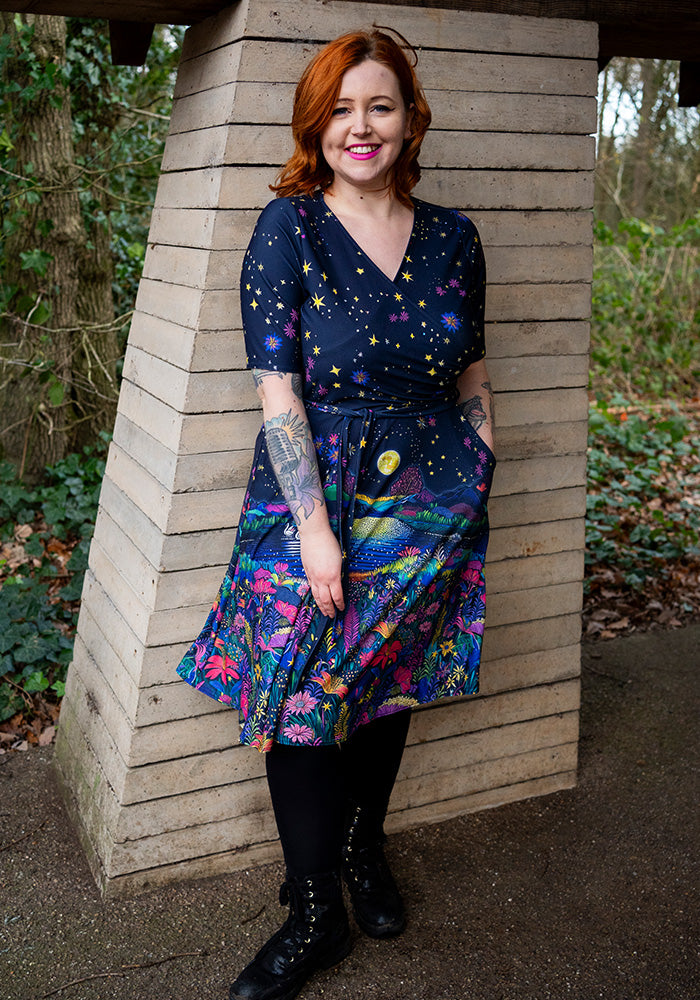 Ninth angle of Rhianna Moonlit Lake Border Print Dress