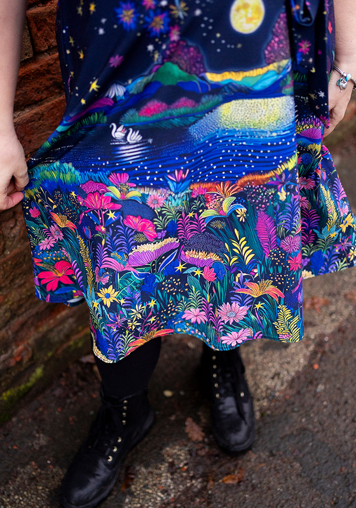 Fourth angle of Rhianna Moonlit Lake Border Print Dress
