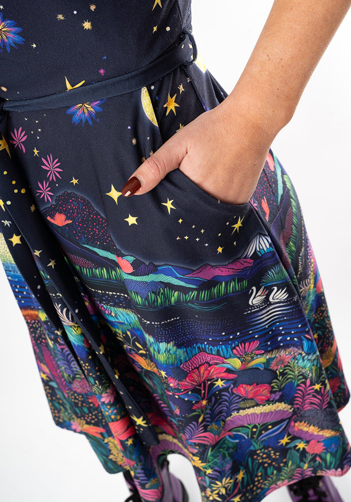 Sixth angle of Rhianna Moonlit Lake Border Print Dress
