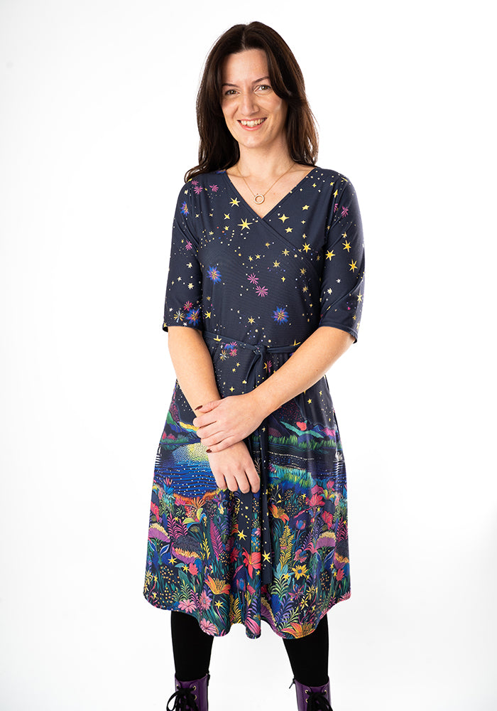 Seventh angle of Rhianna Moonlit Lake Border Print Dress