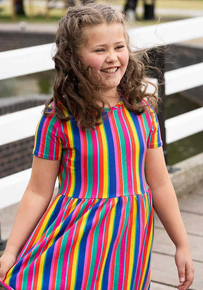 Children's Colourful Stripes Print Cotton Dress (Rhoda)