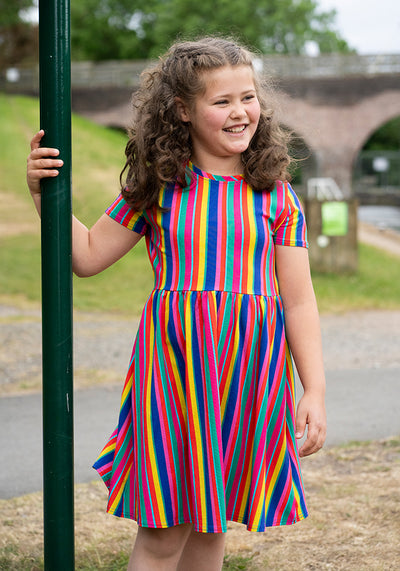 Children's Colourful Stripes Print Cotton Dress (Rhoda)