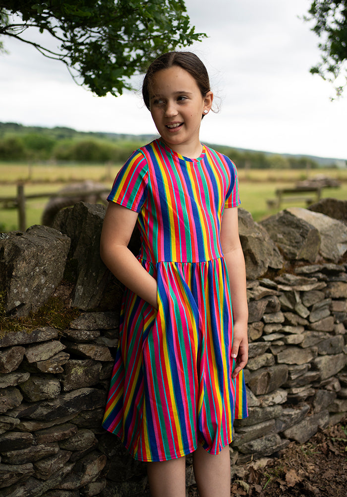 Children's Colourful Stripes Print Cotton Dress (Rhoda)