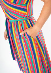Rhoda Colourful Stripes Print Cotton Midi Dress