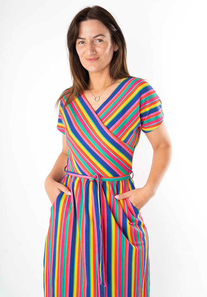Rhoda Colourful Stripes Print Cotton Midi Dress