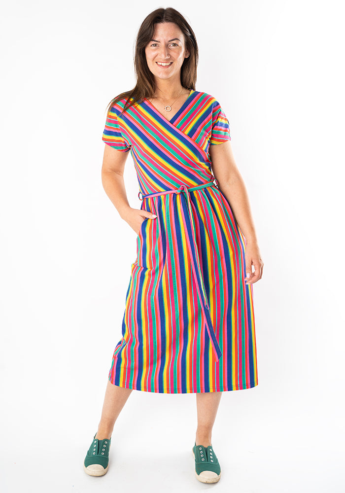 Rhoda Colourful Stripes Print Cotton Midi Dress