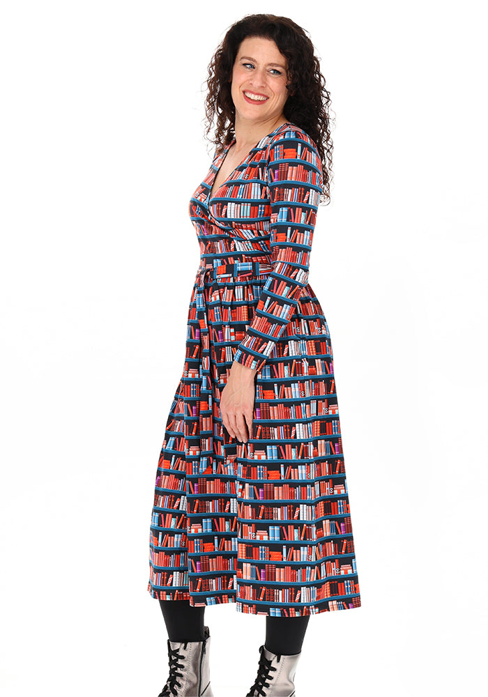 Rhodie Book Shelf Print Cotton Midi Dress