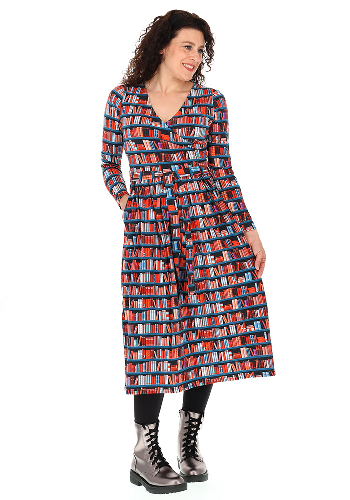 Rhodie Book Shelf Print Cotton Midi Dress